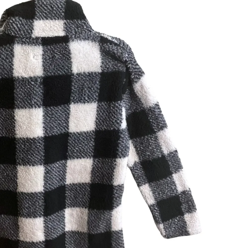 Victory Outfitters 1/4 Zip Black White Buffalo Plaid Fleece Pullover Top Size‎ M